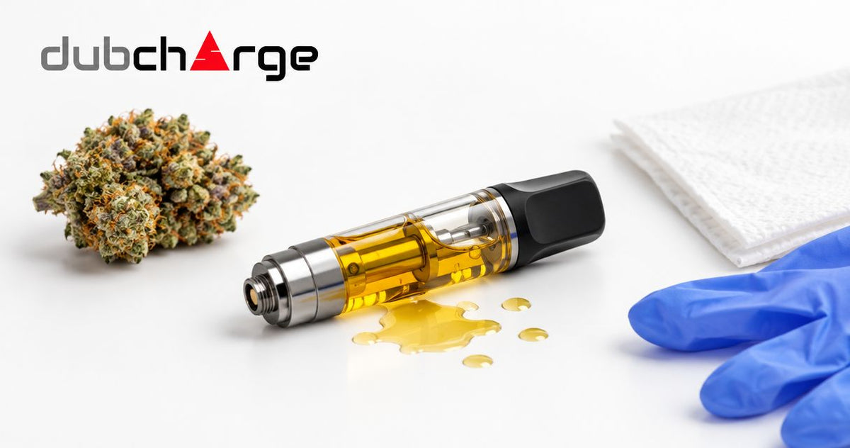 How should you handle a leaking cannabis vape safely?