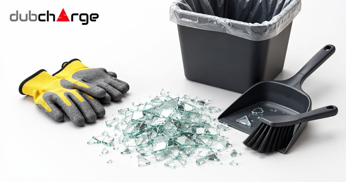 How do you handle broken glass without risking cuts?