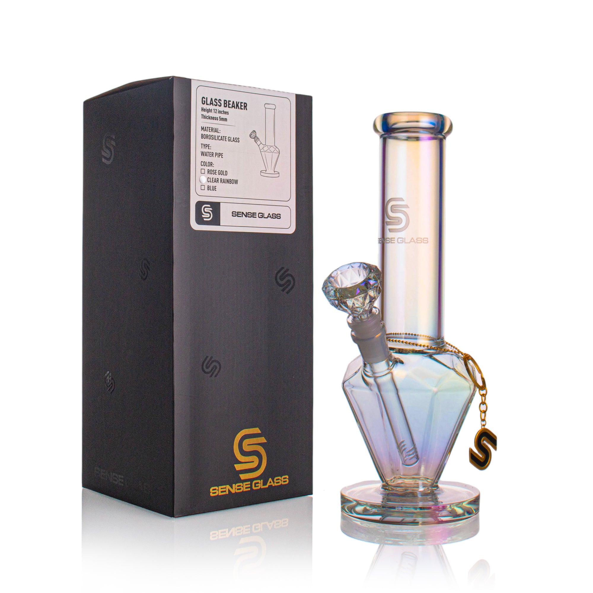 SENSE GLASS Diamond Beaker 12" - Clear Rainbow detail