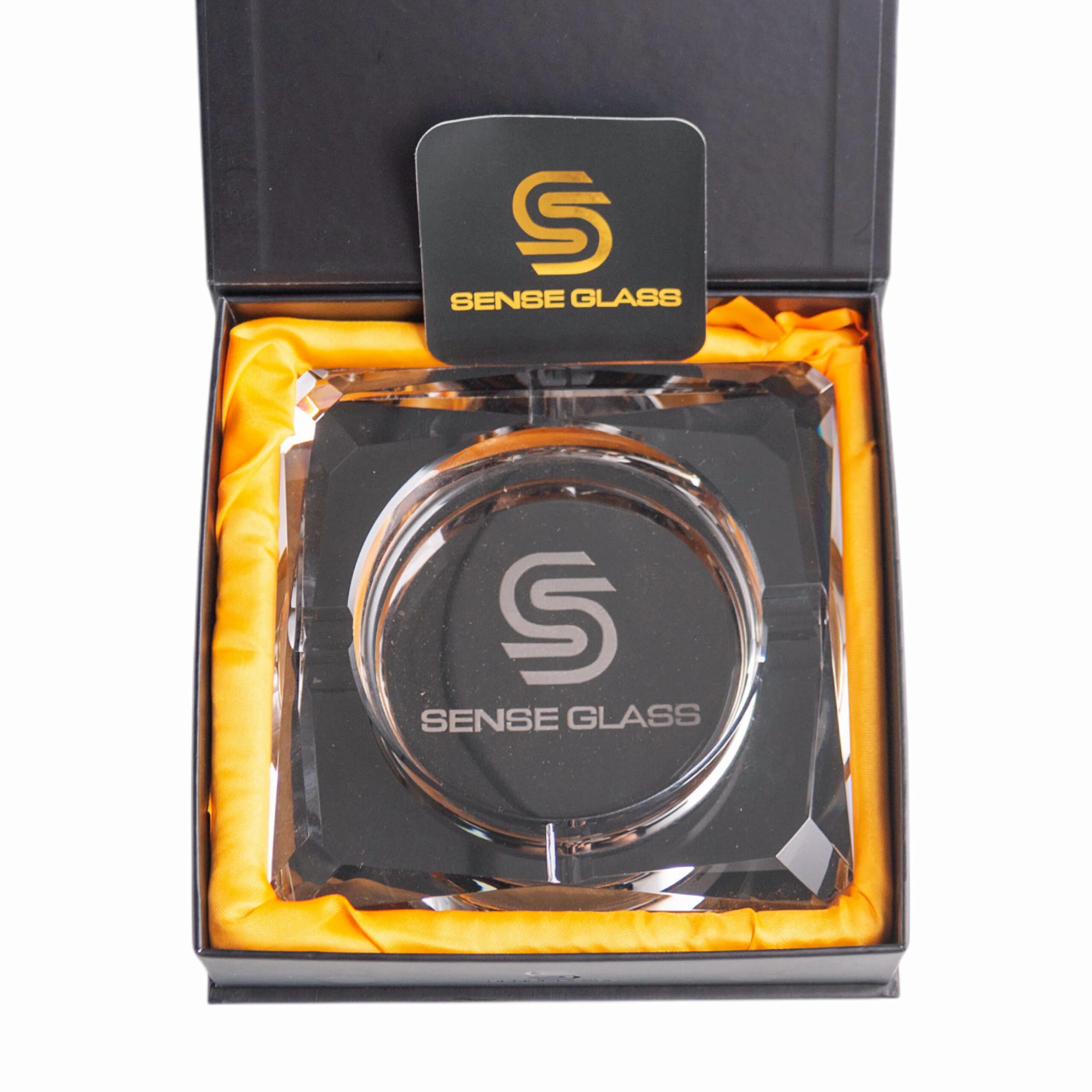 SENSE GLASS Crystal Square Glass Ashtray - gift box packaging