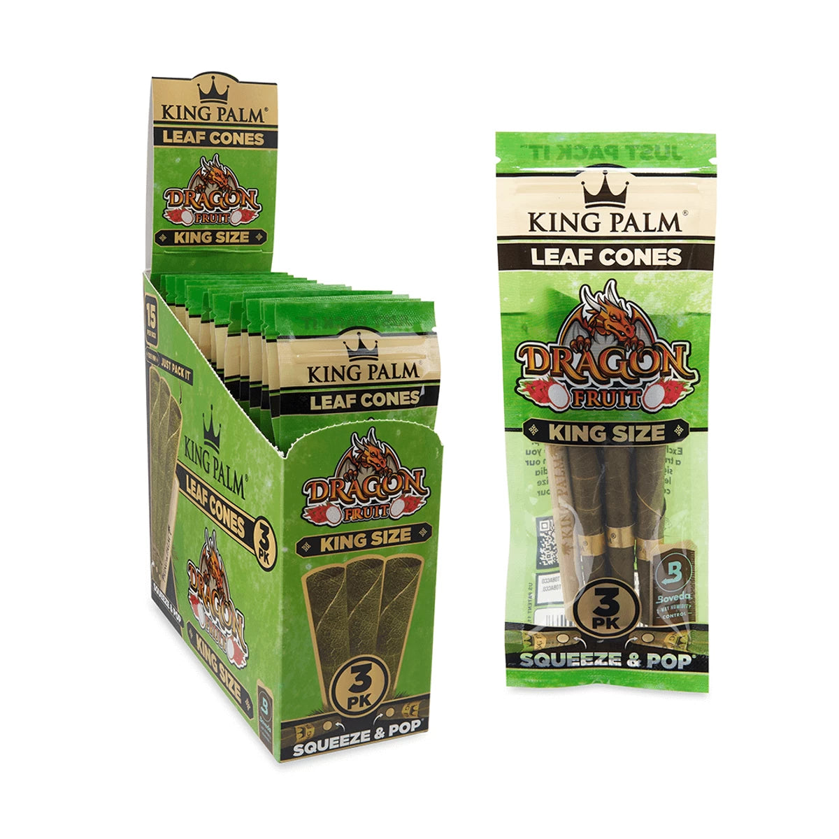 KING PALM TOBACCO-FREE LEAF CONES W/ POP FILTER - 15PK