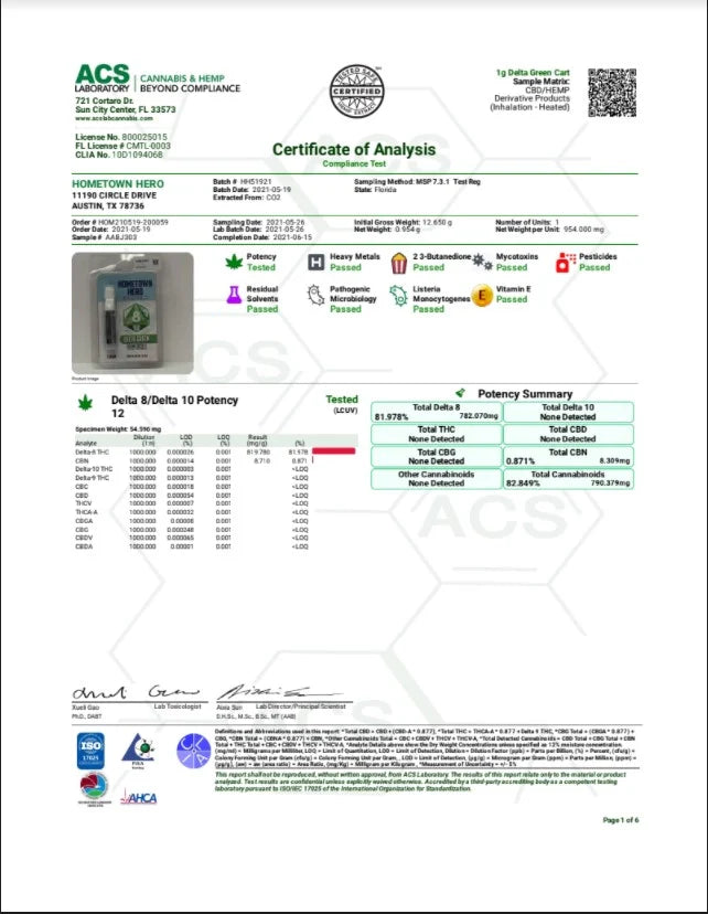 Hometown Hero Delta 8 THC Carts – 1g