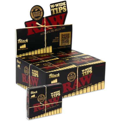 Raw Black - Pre Rolled Wide Tips - 18 Piece Per Pack (Single Pack or Box of 20 Packs)