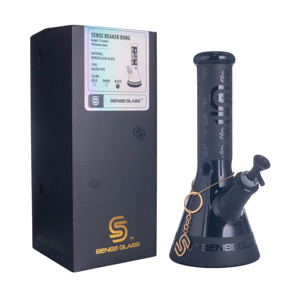 SENSE GLASS WATERPIPE 12" BEAKER 5mm BLACK