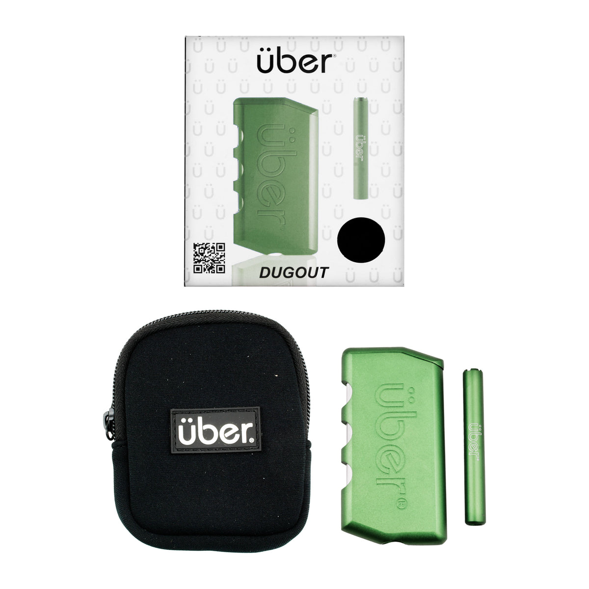 Uber 3.75" CNC Aluminum Dugout w/ Bat & Travel Case Green