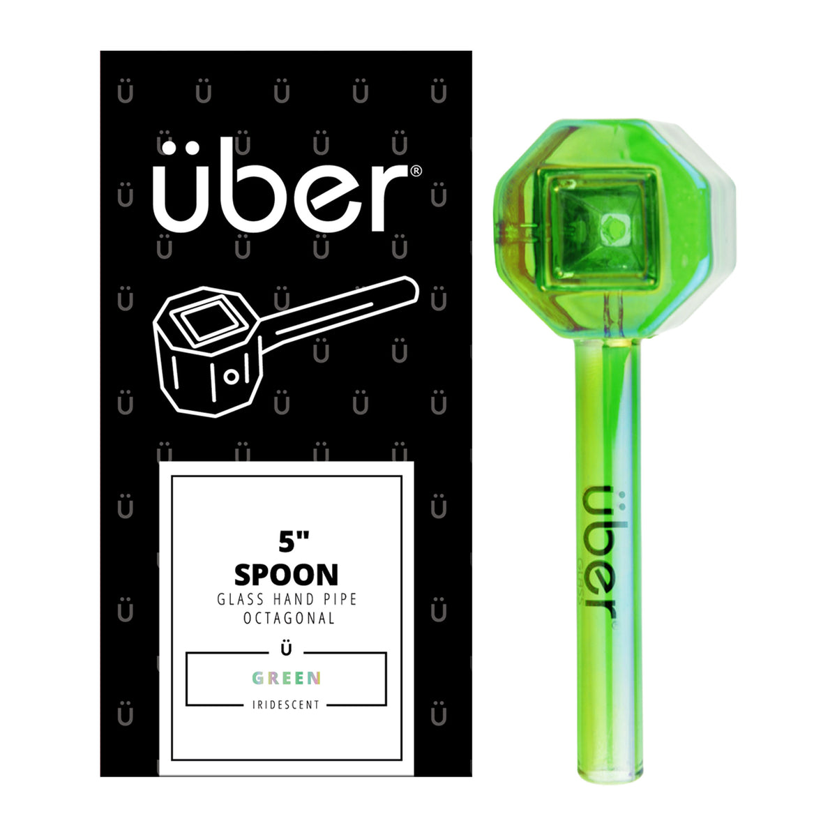 Uber Glass 5" Iridescent Spoon Octagonal Green