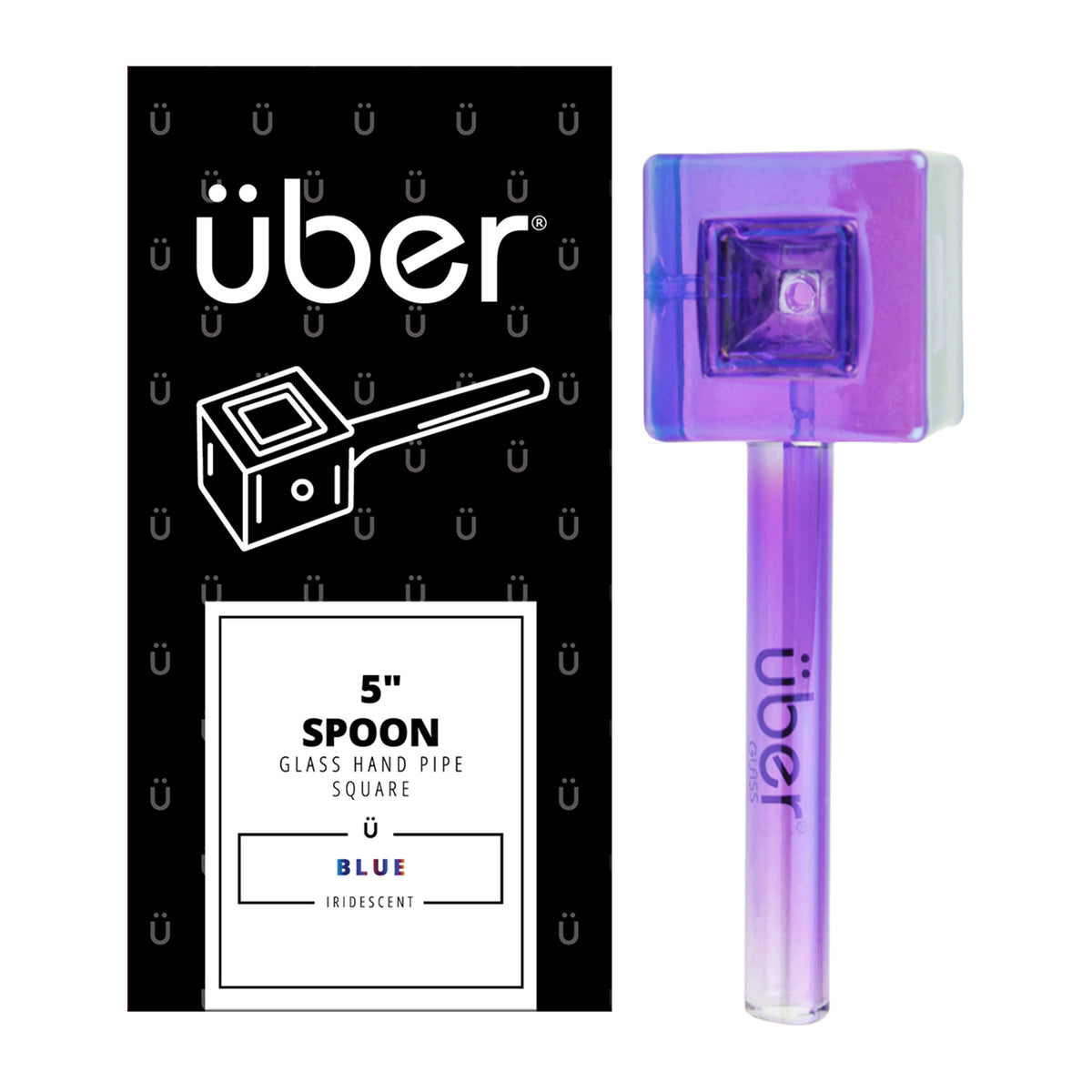 Uber Glass 5" Iridescent Spoon Square Blue