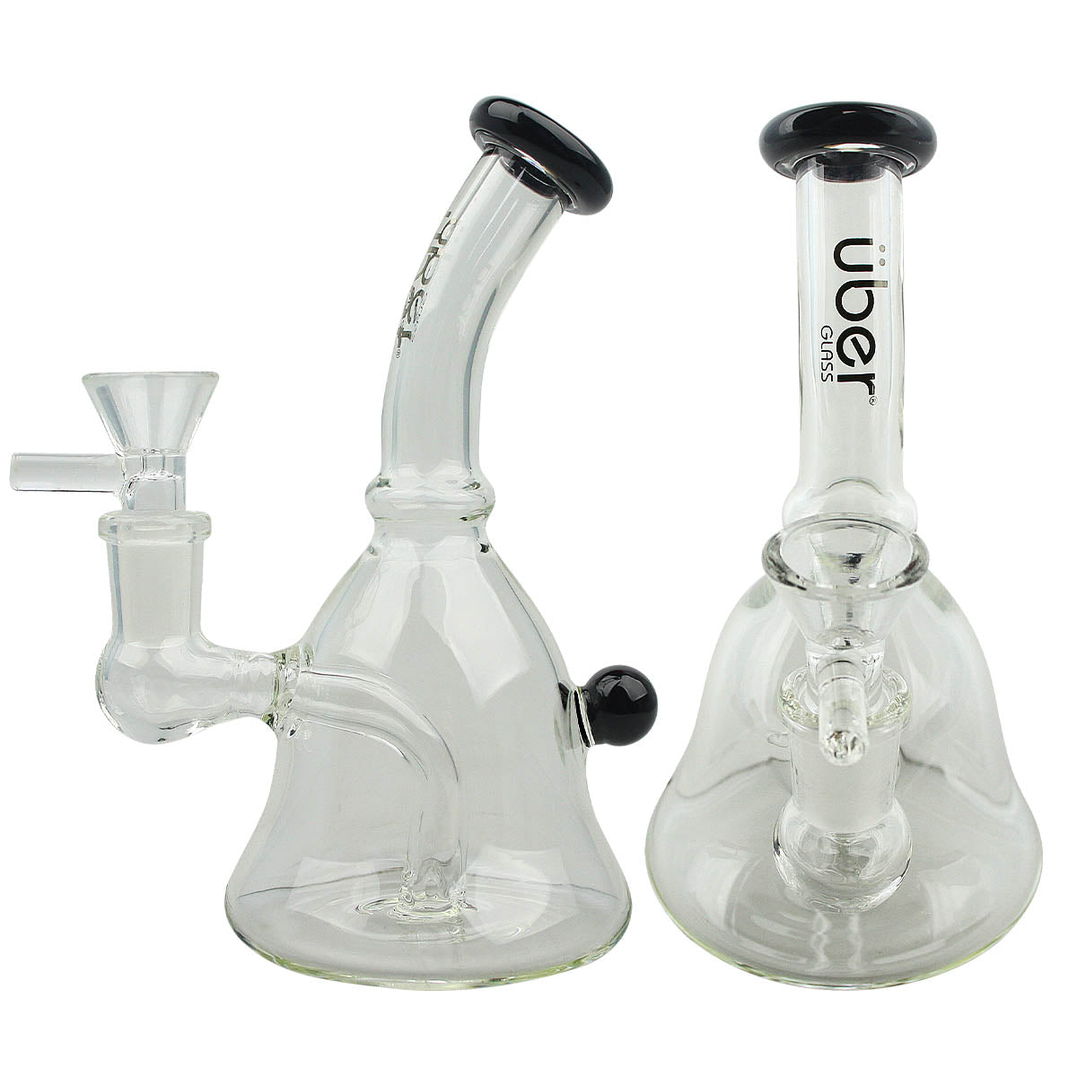 Uber 6" (4mm) Stemless Bent Neck Waterpipe - Style 001 Black
