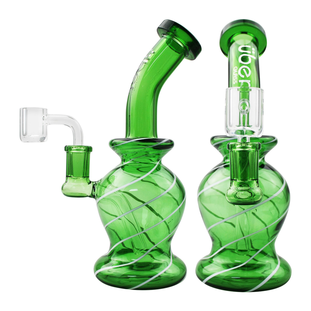 Uber 7.5" (4mm) Rig Swirl Design w/ Qtz Banger Green