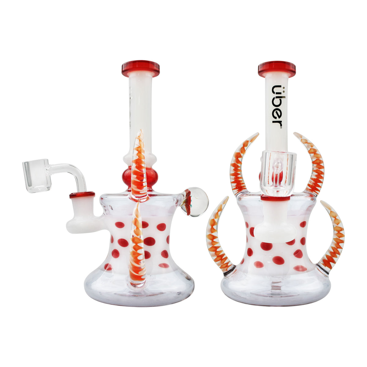 Uber 7.5" (4mm) Horned Rig w/ Quartz Banger Red