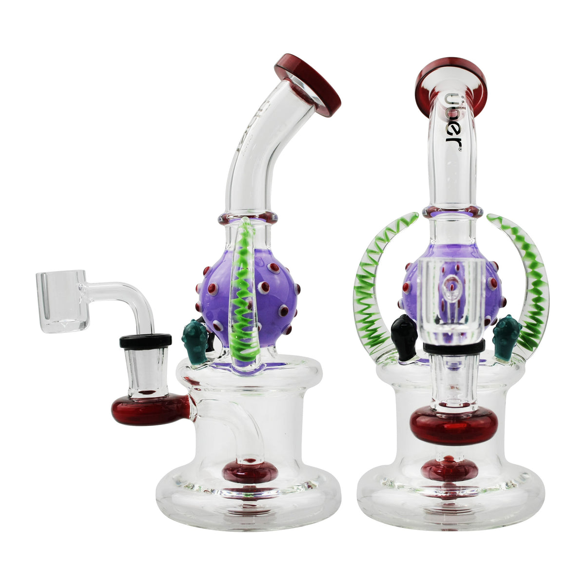 Uber 8.5" (4mm) Horned Disc Perc Rig w/ Qtz Banger Purple