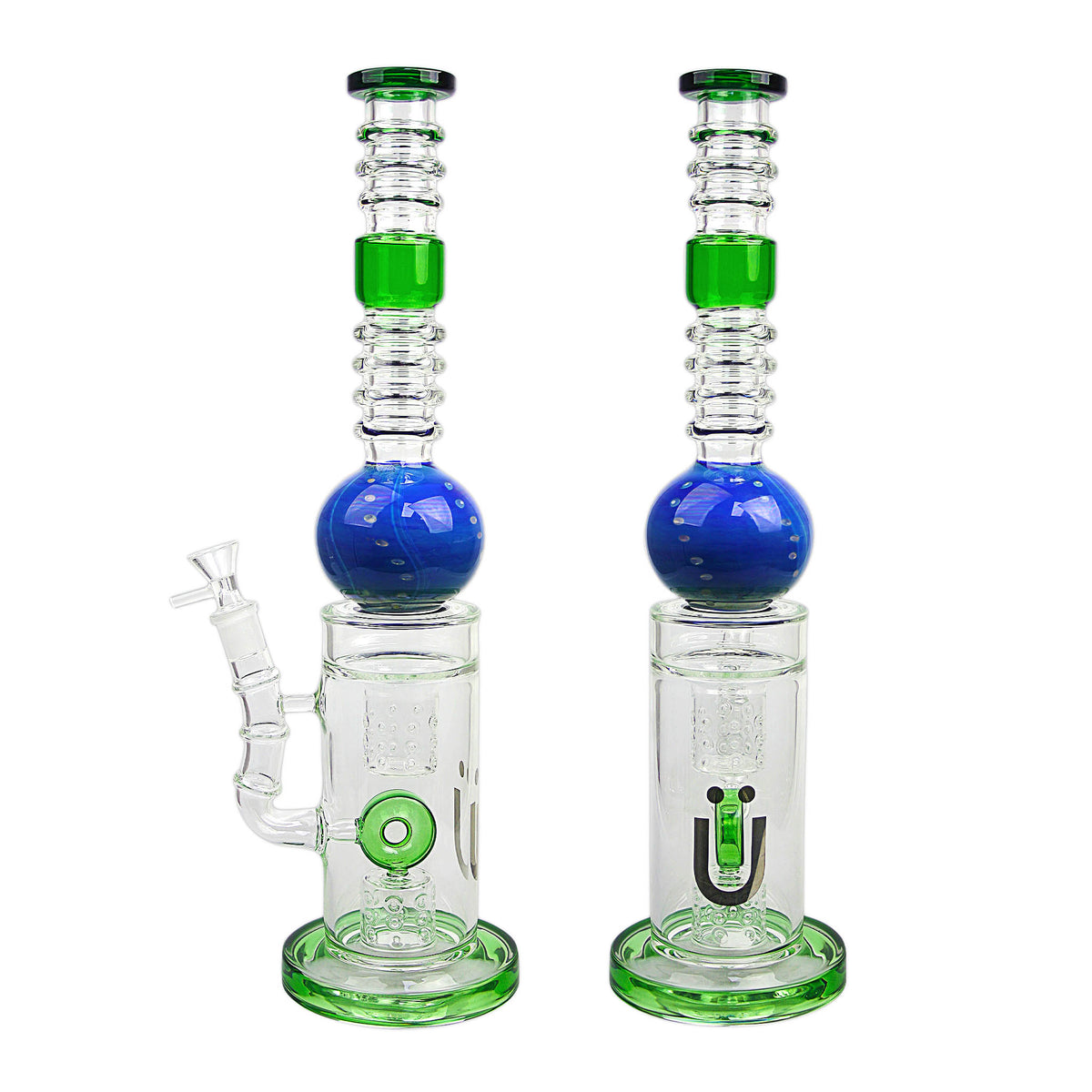Uber 15" (5mm) Glass Recycler Waterpipe - Style 006 Green