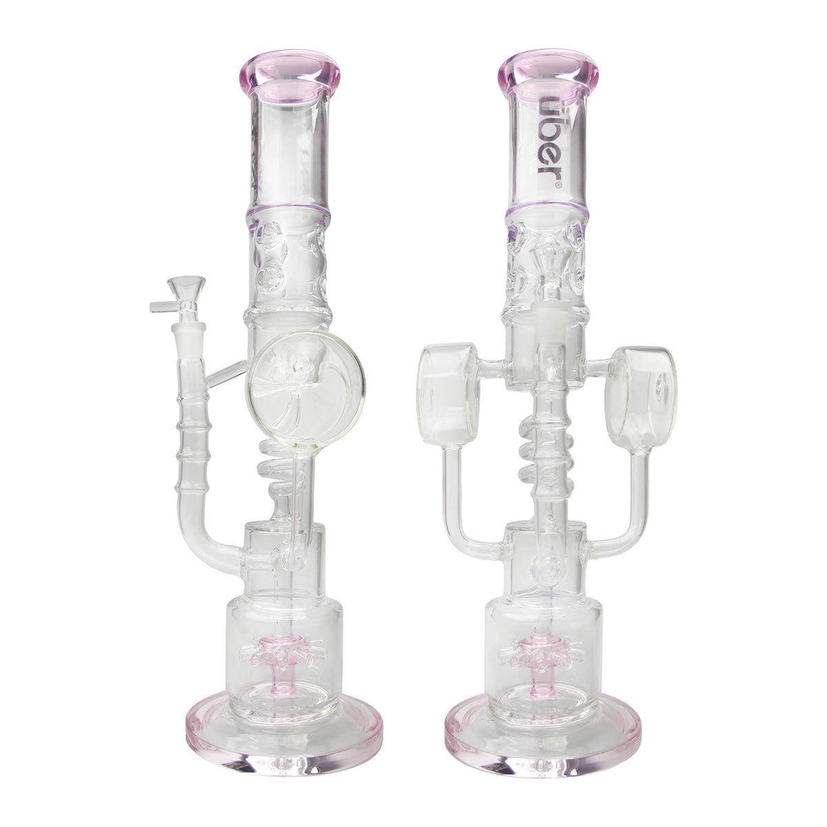 Uber 16" (5mm) Glass Recycler Waterpipe - Style 004 Pink