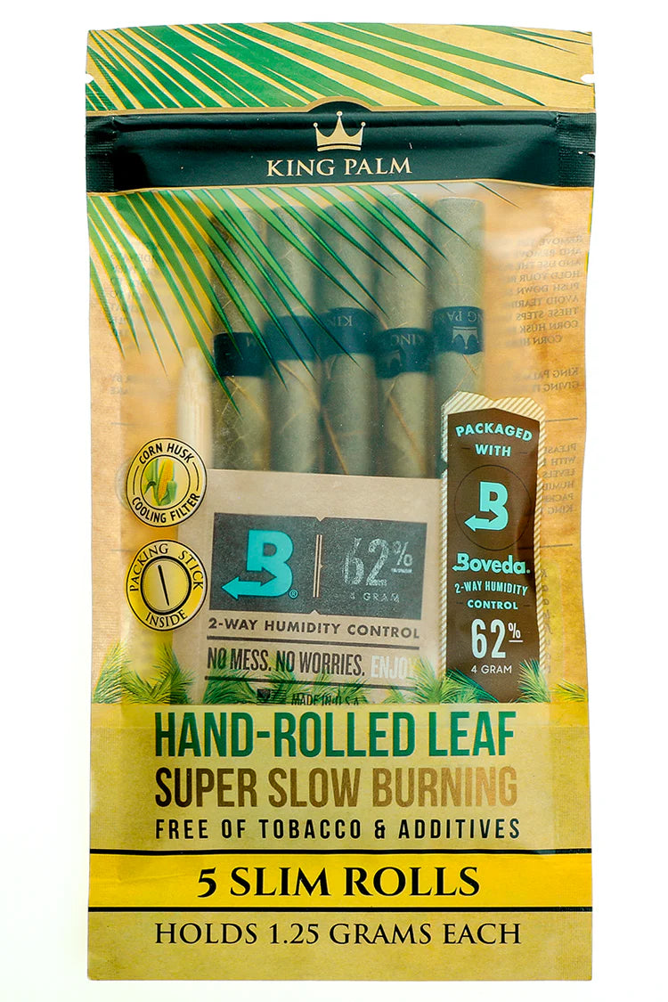 King Palm Slim Size Rollies Super Slow Burner - 5 Rollies Per Pack - 15 Packs Per Display