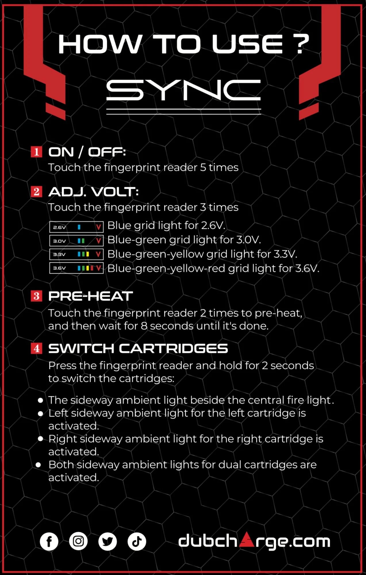 Sync Touch Switch Battery with Hidden Dual Cartridge - 510 Thread