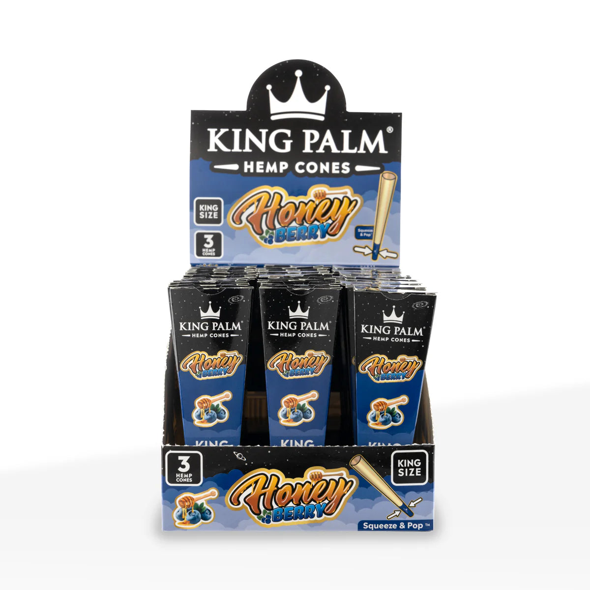 King Palm - KING SIZE Hemp Cones - 3 Counts Per Pack - 30 Packs Per Box