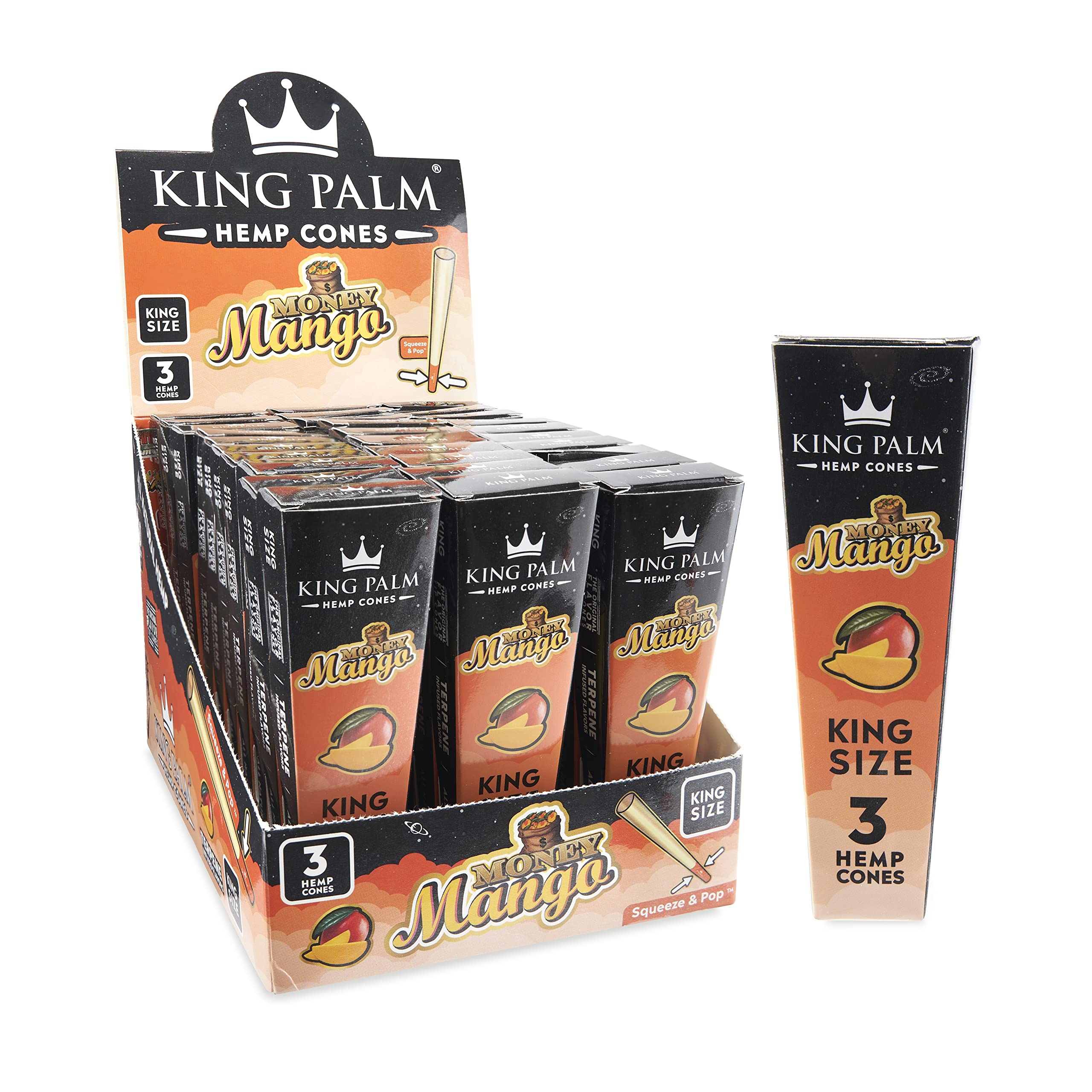 King Palm - KING SIZE Hemp Cones - 3 Counts Per Pack - 30 Packs Per Box