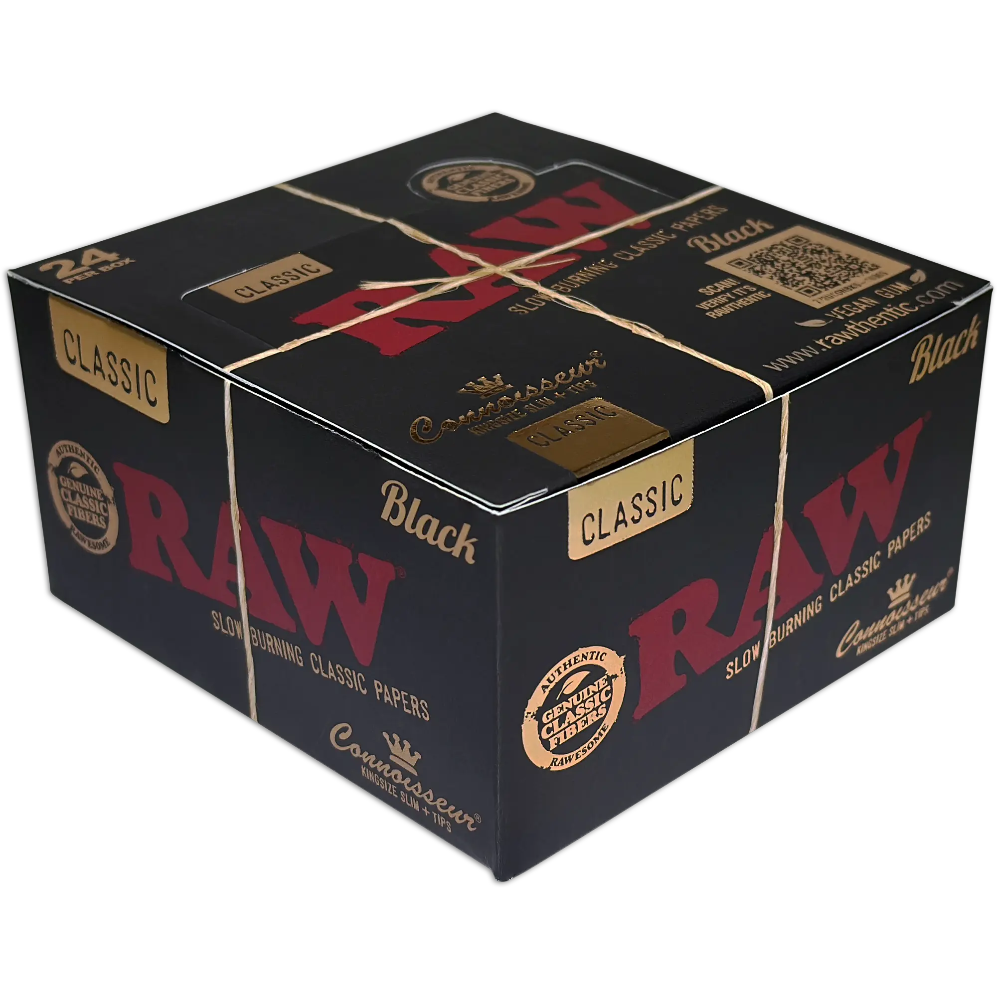 Raw - Classic Black King Size Slim Tips Connoisseur - 24 Counts Per Box