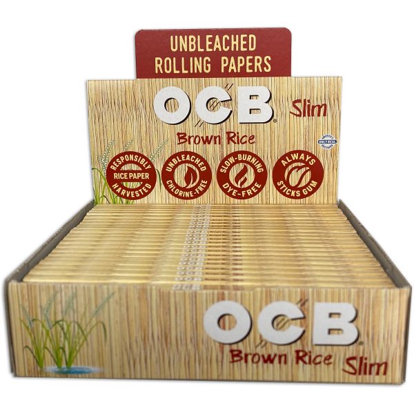 OCB Brown Rice paper - 1 1/4 Size Rolling Paper - 24 Packs Per Display