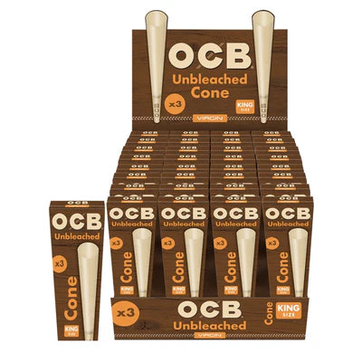 Ocb Virgin Unbleached Cones Box of - 32 Count - 3 Packs King Size