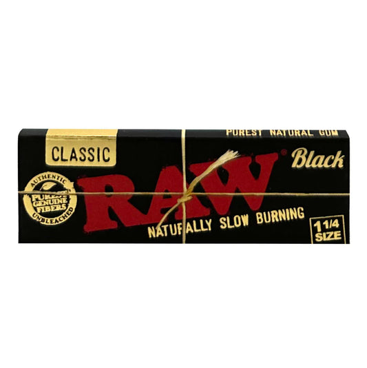 Raw Classic Black - 1.25 Size - Natural Unrefined Ultra Thin 79mm Rolling Papers - 24 Packs Per Box