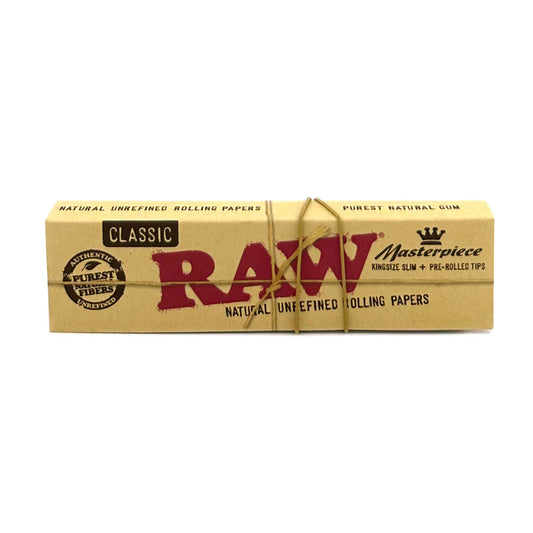 Raw Classic Masterpiece Slim Rolling Papers With Pre Rolled Tips - King Size - 24 Counts Per Box