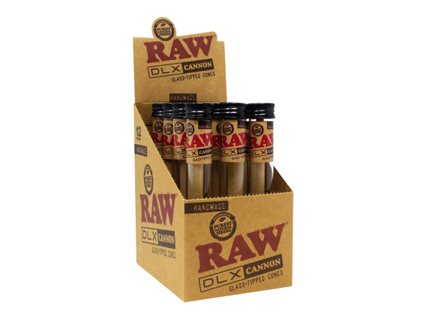 Raw Dlx Glass Tip Hand Rolled King Size Cannon - 12 Count Per Display