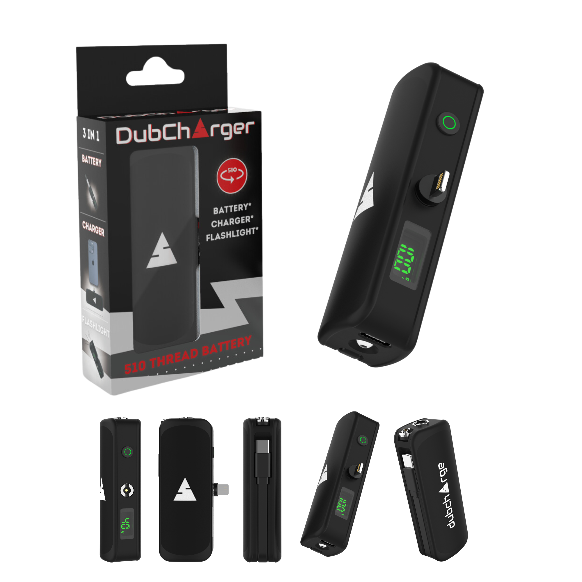 The DubCharger - Portable Vape Battery Charger / Flash Light / 510 Thread Battery