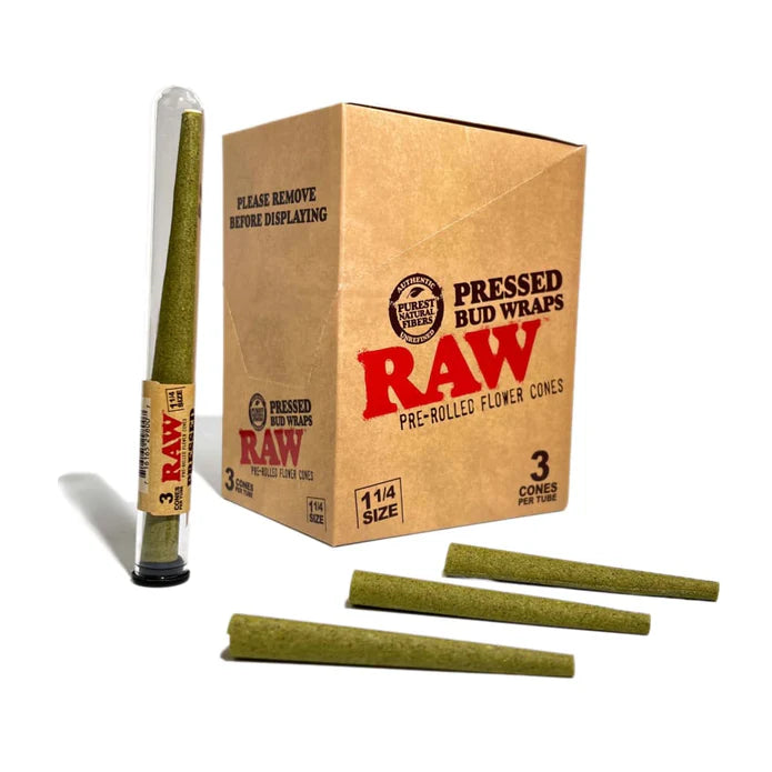 RAW Pressed Bud Wraps 1 1/4 Size Pre Rolled Flower Cones