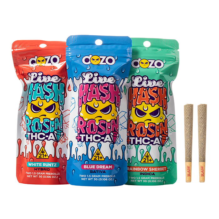 DOZO LIVE HASH ROSIN THC-A PRE ROLLS 3G