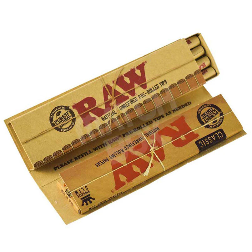 Raw Classic Masterpiece Slim Rolling Papers With Pre Rolled Tips - King Size - 24 Counts Per Box