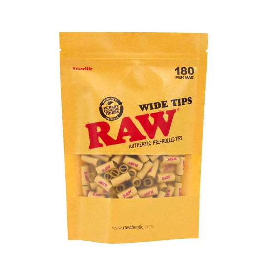 RAW Pre-Rolled Wide Tips: 21 Piece Pack, 20 Pack Box, or 180 Piece Bag