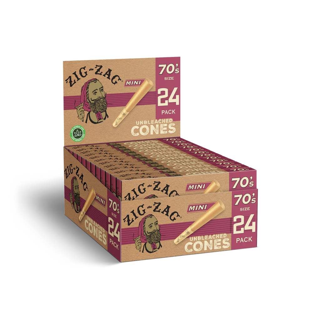 Zig Zag Mini Unbleached Cones - 70mm - 24 Cones Per Pack - 12 Packs Per Display