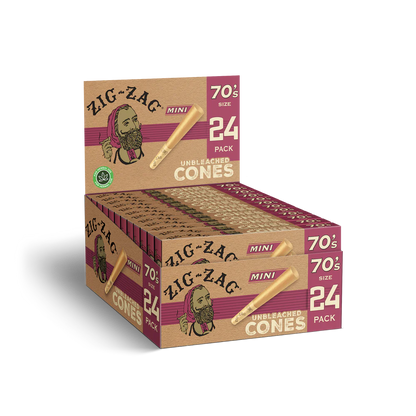 Zig Zag Mini Unbleached Cones - 70mm - 24 Cones Per Pack - 12 Packs Per Display