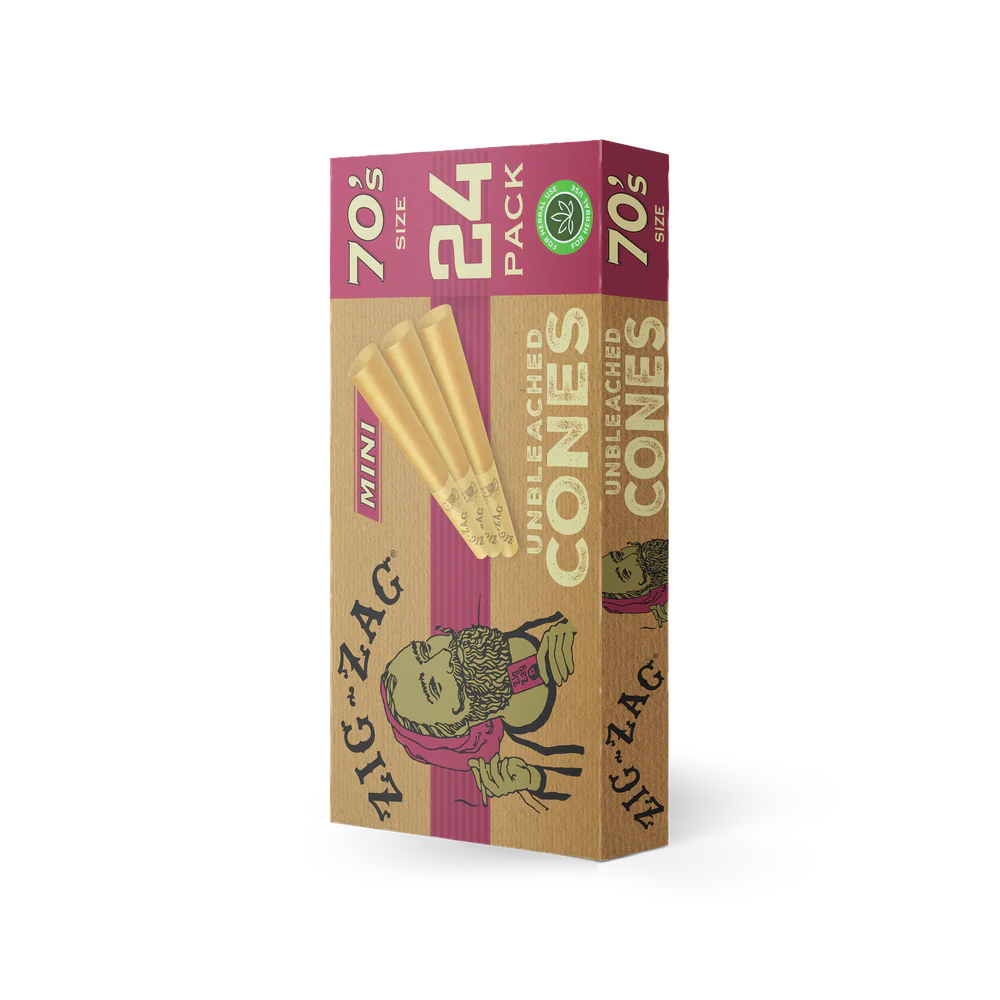 Zig Zag Mini Unbleached Cones - 70mm - 24 Cones Per Pack - 12 Packs Per Display