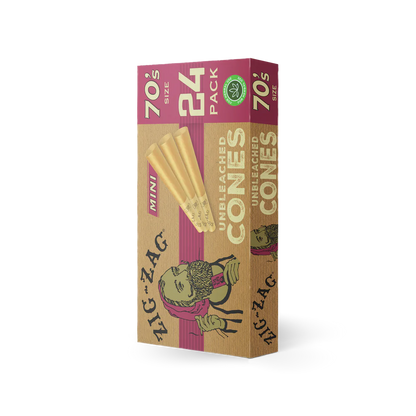 Zig Zag Mini Unbleached Cones - 70mm - 24 Cones Per Pack - 12 Packs Per Display