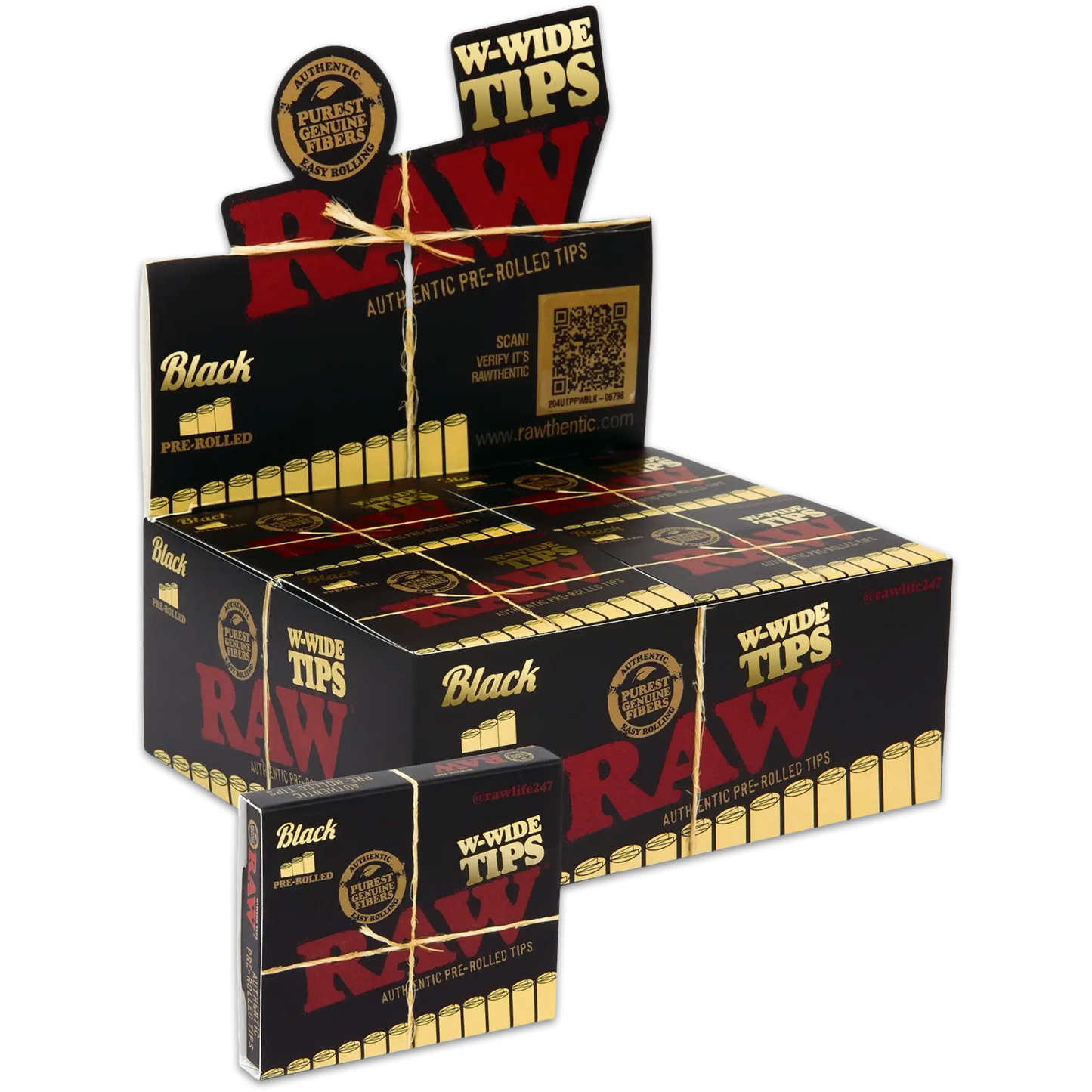 Raw Black - Pre Rolled Wide Tips - 18 Piece Per Pack (Single Pack or Box of 20 Packs)