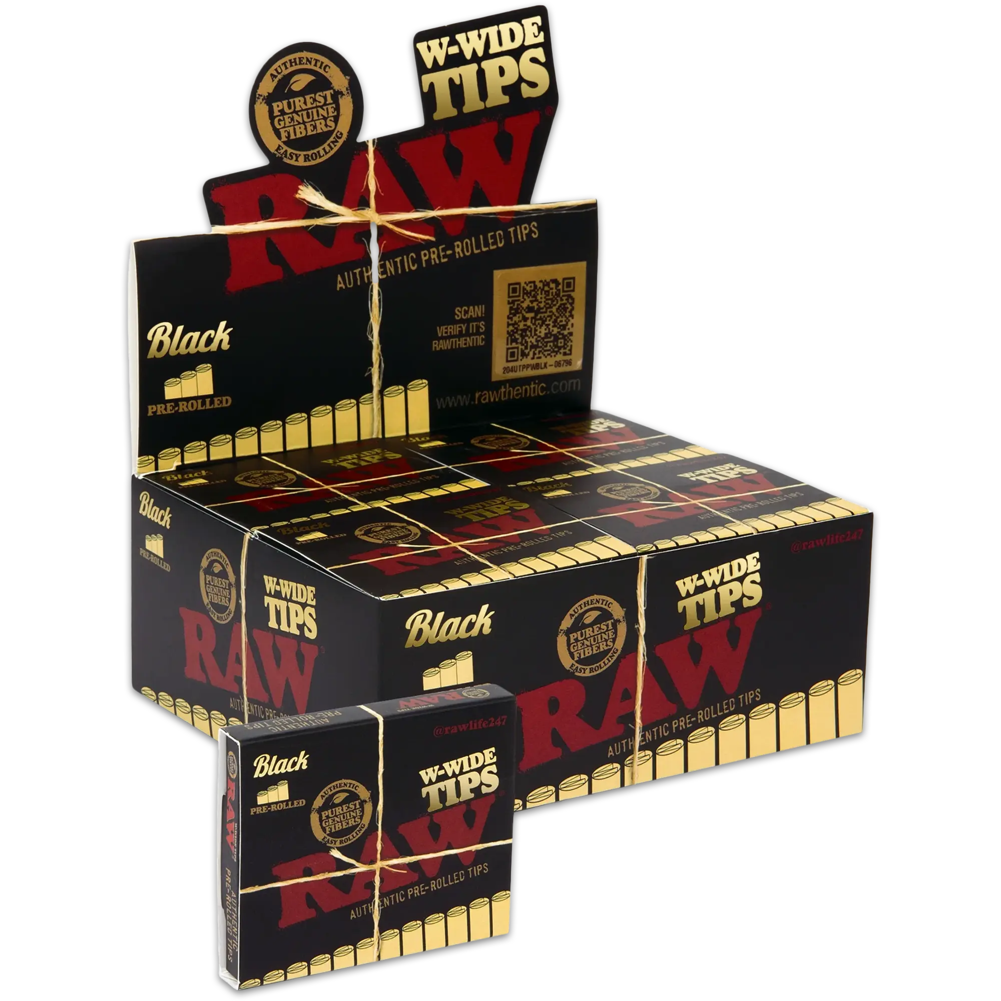 Raw Black - Pre Rolled Wide Tips - 18 Piece Per Pack (Single Pack or Box of 20 Packs)