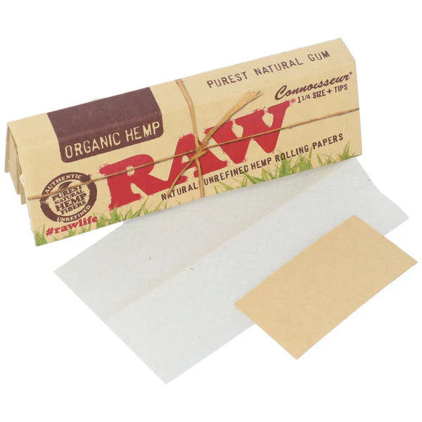 Raw Organic Hemp Connoisseur 1 1/4 With Tips - 24 Packs Per Box