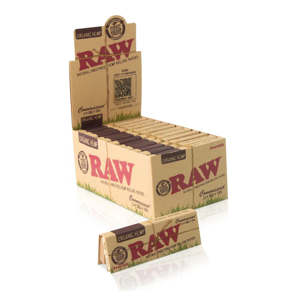 Raw Organic Hemp Connoisseur 1 1/4 With Tips - 24 Packs Per Box