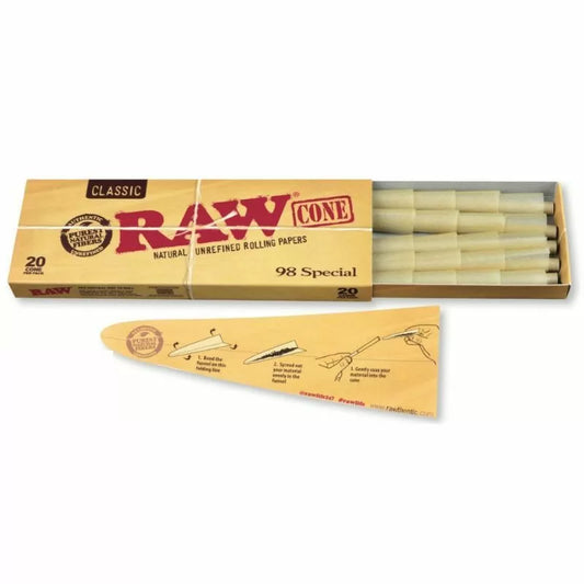 Raw - 98 Special Cone - 98mm and 20mm - 20 Cones Per Pack - 12 Packs Per Box
