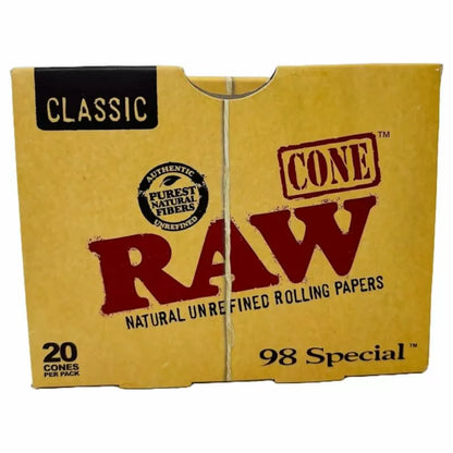 Raw - 98 Special Cone - 98mm and 20mm - 20 Cones Per Pack - 12 Packs Per Box