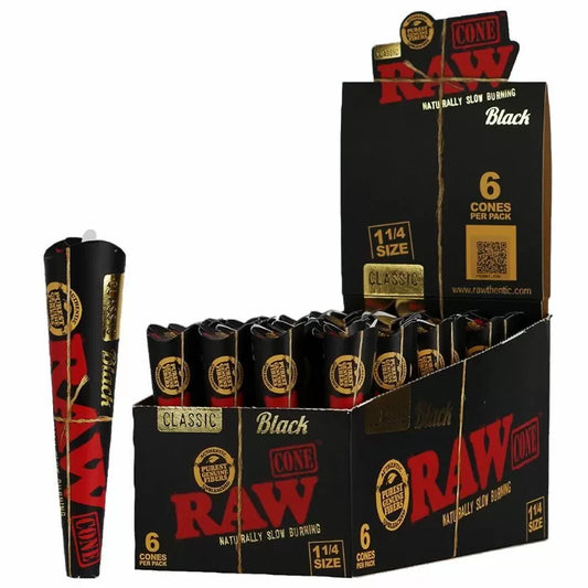 Raw Classic Cone Black 1 1/4 Size - 1 Pack or Box of 32