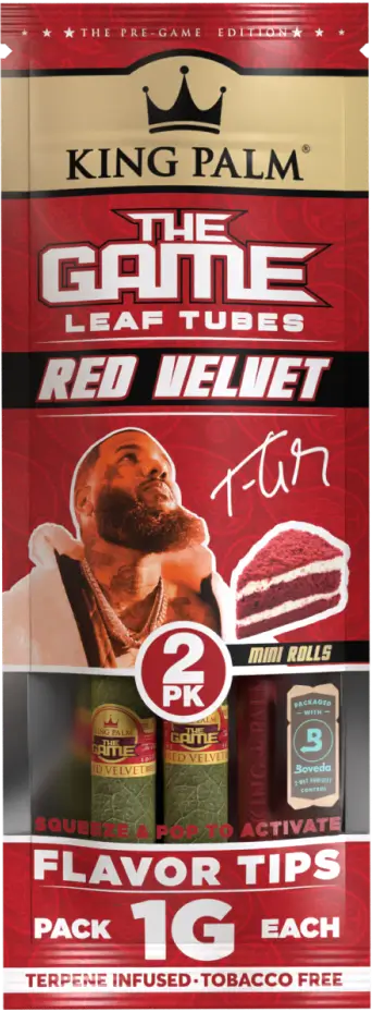 King Palm The Game Leaf Tubes Mini Rolls - Red Velvet - 1 Gram - 2 Counts Per Pack - 20 Packs Per Box