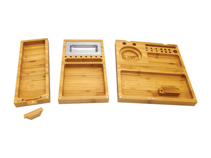 Raw - Triple Flip Bamboo Magnet Rolling Tray With Built-in Ashtray