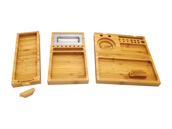 Raw - Triple Flip Bamboo Magnet Rolling Tray With Built-in Ashtray