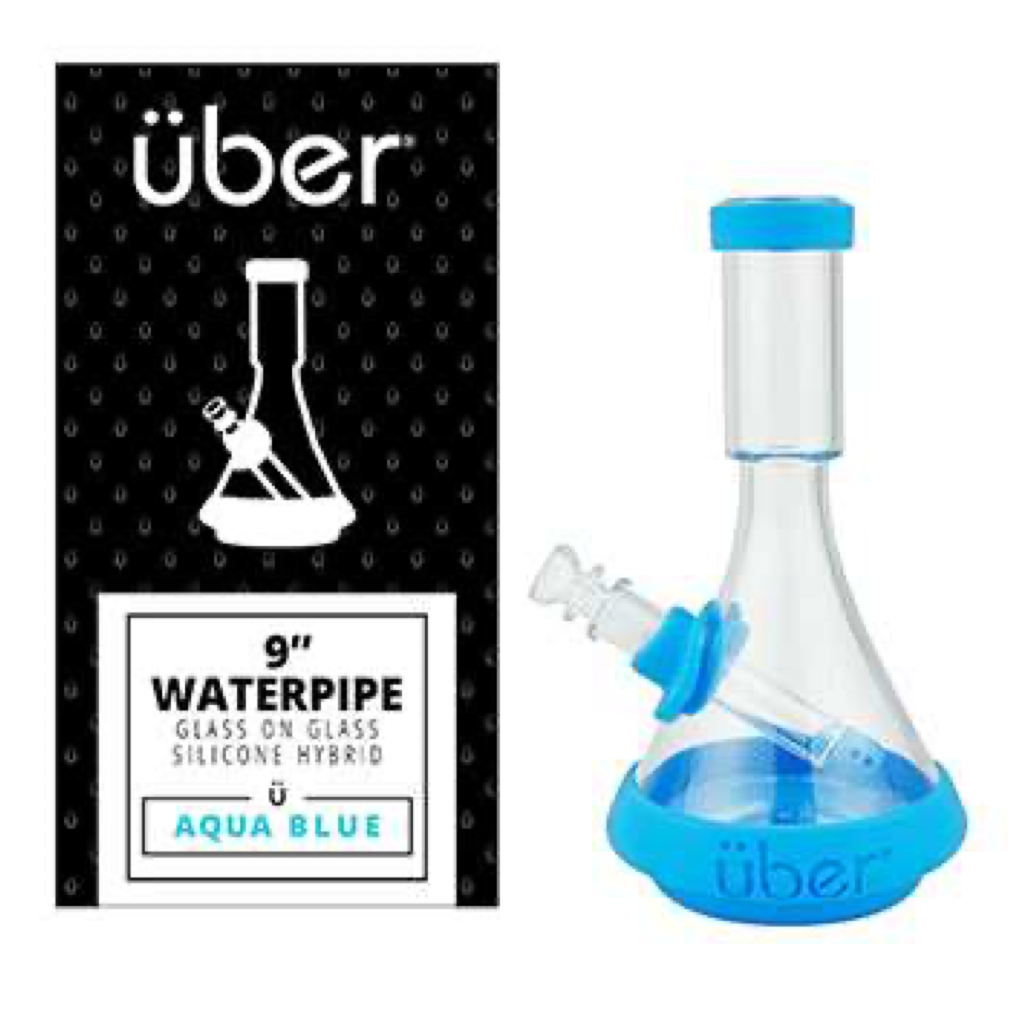 Uber 9.5" Deco Water Pipe In Silicone Aqua Blue