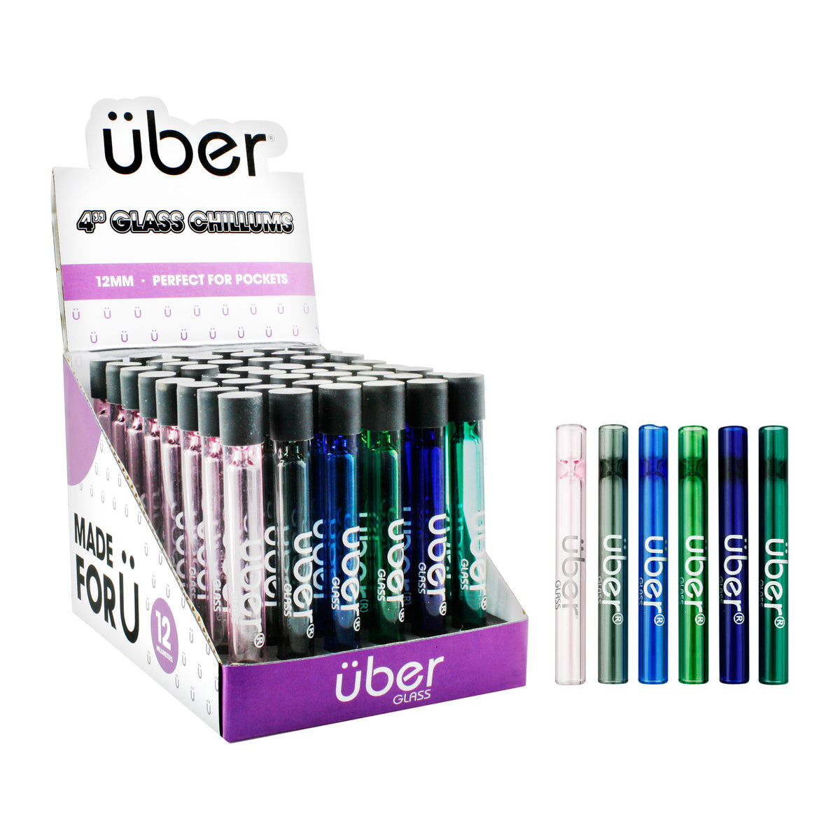 Uber Glass 4" Chillum Display 48CT/BX Transparent Colors