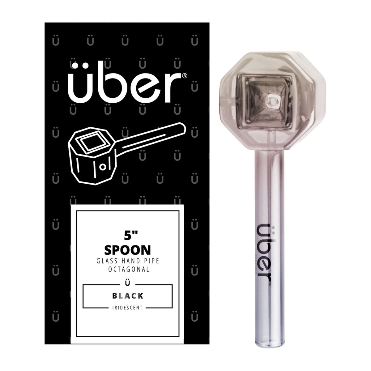 Uber Glass 5" Iridescent Spoon Octagonal Black