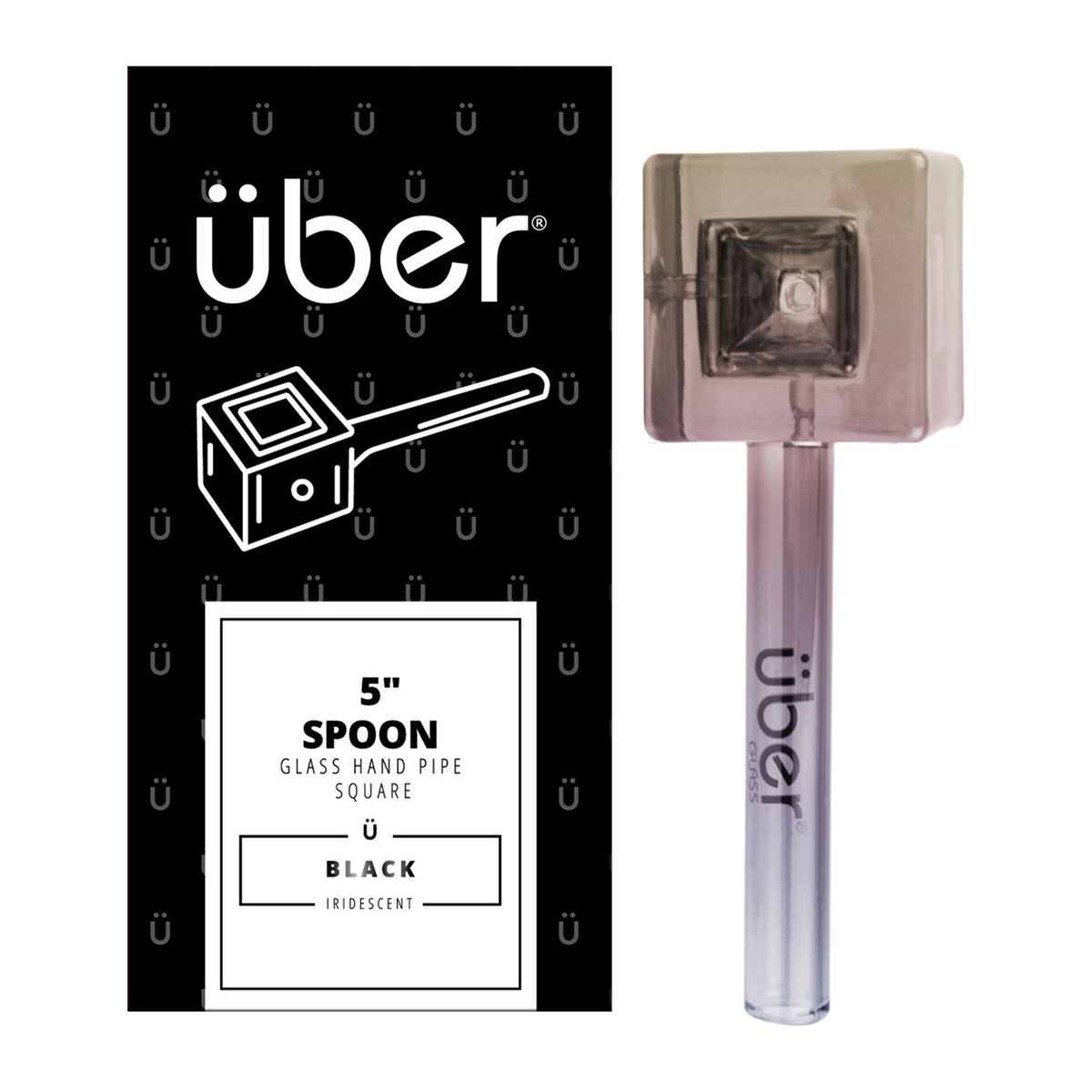 Uber Glass 5" Iridescent Spoon Square Black